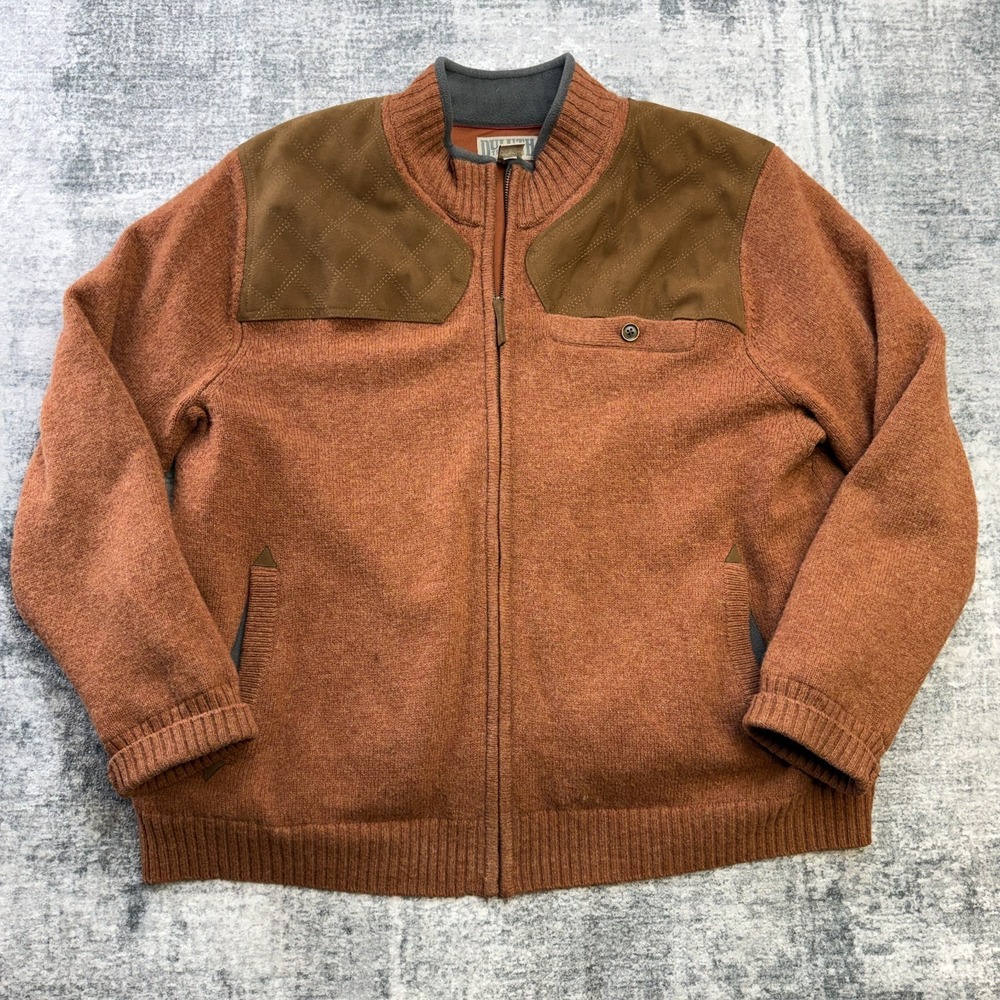 Duluth Sweater Mens 2XL Orange Shetland Wool Windproof Zip Up Jacket Hunting